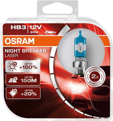 OSRAM HB3 12V 60W P20d NIGHT Breaker® LASER + 150% mehr Helligkeit 2 St.
