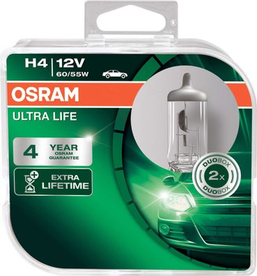 OSRAM H4 12V 60/55W P43t ULTRA LIFE 4 Jahre Garantie 2 St.