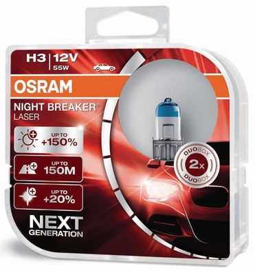 OSRAM H3 12V 55W PK22s NIGHT Breaker® LASER + 150% mehr Helligkeit 2 St.