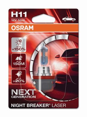 OSRAM H11 12V 55W PGJ19-2 NIGHT Breaker® LASER + 150% mehr Helligkeit 1 st.