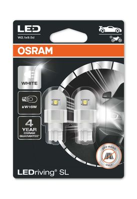 OSRAM W16W 12V 2W (16W) W2.1x9.5d LedRiving Cool White 6000K 2 St. Blister