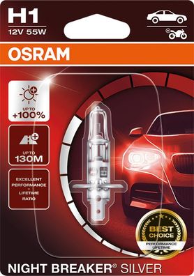 OSRAM H1 12V 55W P14.5s NIGHT Breaker® SILVER + 100% 1 st.
