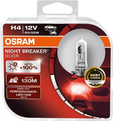 OSRAM H4 12V 60/55W P43t NIGHT Breaker® SILVER + 100% 2 St.