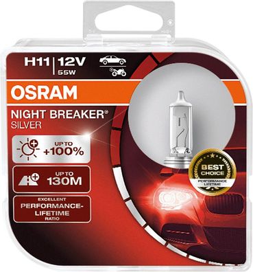 OSRAM H11 12V 55W PGJ19-2 NIGHT Breaker® SILVER + 100% 2 St.