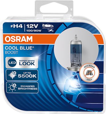 OSRAM H4 12V 100/90W P43t COOL BLUE BOOST 5500K 2St - NEUE Ausführung - (NO ECE)