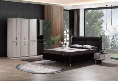 Moderne Schwarz-Weiße Schlafzimmer Möbel Polsterbett Nachttische 4tlg