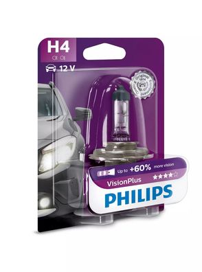 Philips H4 12V 60/55W P43t Vision Plus + 60% 1 St. Blister