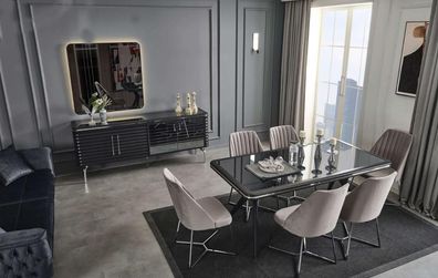 Komplette Esszimmer Möbel Designer Sideboard Luxus Esstisch 4x Stühle