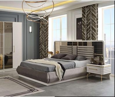 Moderne Schlafzimmer Möbel Designer Doppelbett 2x Holz Nachttische 3tlg