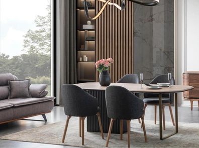 Designer Esszimmergarnitur Moderne Braune Stühle Holz Esstisch 5tlg Set