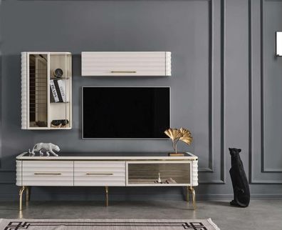 Weiße Wohnwand Designer TV-Schrank Luxus 2x Wandschränke Moderne Möbel