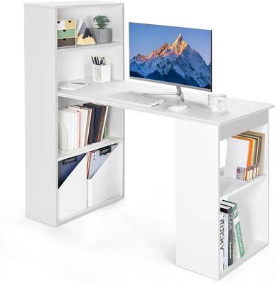 Schreibtisch mit Bücherregal, Computertisch mit 6 Regalen, PC-Tisch mit Regal