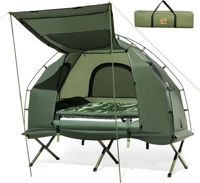 Feldbett mit Zelt, Campingbett mit Vorzelt, Luftmatratze, Schlafsack & Kissen