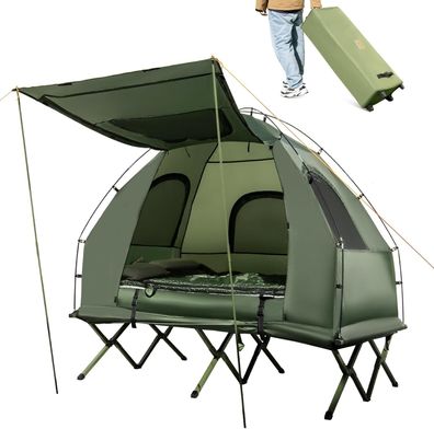 Feldbett mit Zelt für 2 Personen, Campingbett mit Vorzelt, Luftmatratze, Schlafsack
