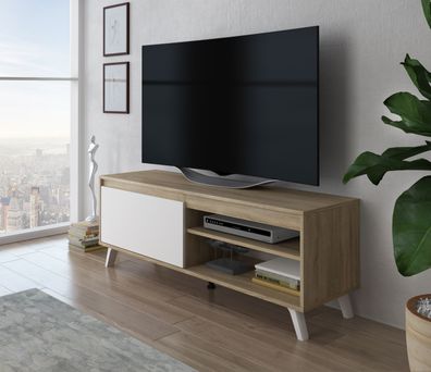 FURNIX TV-Schrank DARSI Lowboard Fernsehschrank Kommode mit 140 cm Sonoma- Weiß