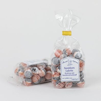 23,00 EUR/ kg - Sanddorn-Lakritz-Bonbons mit Sanddornfruchtsaft hergestellt