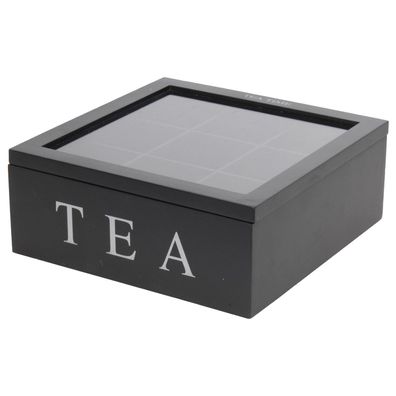 Teebox Holz Vorrats Tee Box Shabby Look Aufbewahrungsbox Schwarz Deckel TEA