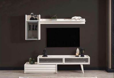 Weiße Holz Wohnwand Designer Wandschrank Luxus Regal Edler TV-Schrank