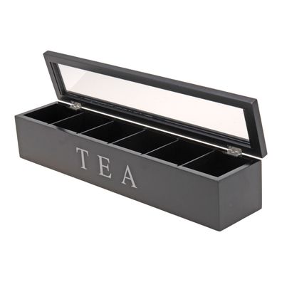 Teebox Holz Vorrats Tee Box 43X9X9CM Aufbewahrungsbox Schwarz Deckel TEA