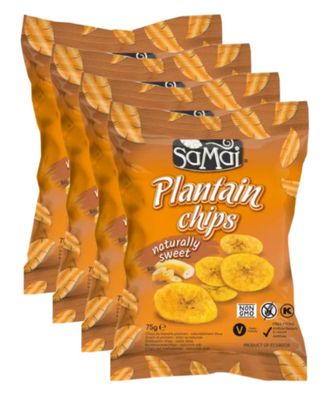 4x 75 g Plantain Kochbananenchips Chips natürlich süß Bananenchips glutenfrei
