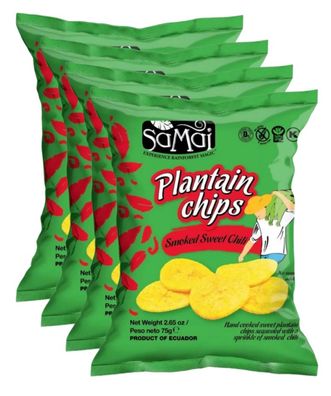 4x 75 g Plantain Kochbananenchips Chips sweet Chilli Bananenchips glutenfrei
