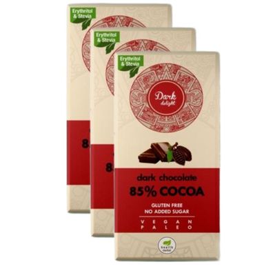 3 Tafel Zuckerfreie Edelbitter Schokolade 85% Kakao Vegan Glutenfrei Paleo Keto
