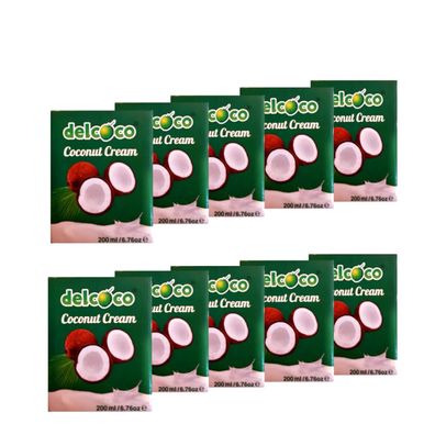 10x200 ml delcoco Kokoscreme Sahne Ersatz Kokosnuss Coconut Cream 24% Fett