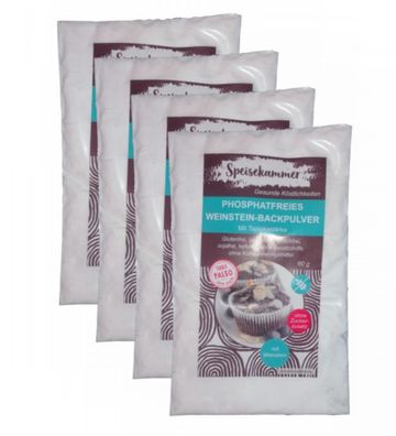 4 x 60g Phosphatfreies Weinstein Backpulver Backtriebmittel Glutenfrei Paleo