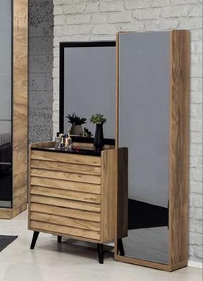 Braune Hochkommode mit Spiegel Designer Schlafzimmer Konsole 2tlg Set
