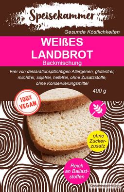 2 x 400g Weißbrot Landbrot Backmischung glutenfrei vegan hefefrei sojafrei