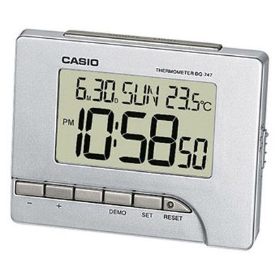 Casio Digital Wecker mit Thermometer Silberfarben DQ-747-8EF