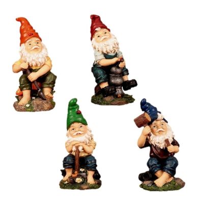 4 lustige Gartenzwerge Gnome 22 cm Dekofiguren