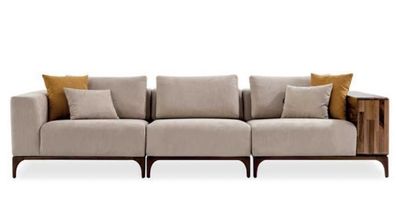 Luxus Wohnzimmer Sofa Modernen Design Holz mit Textilien Dreisitzer