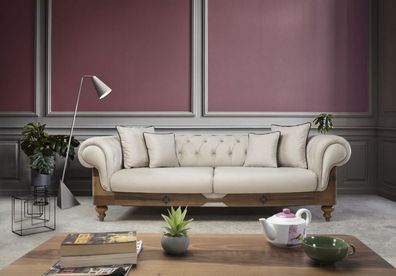 Braun-Weißes Chesterfield Sofa Designer Wohnzimmer Couch Sitzmöbel Neu