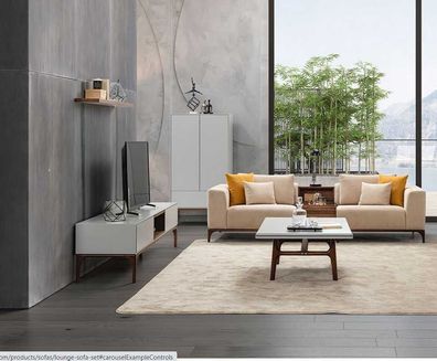 Luxus Wohnzimmer Sofa Modernen Design Holz mit Textilien Zweisitzer