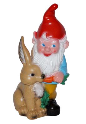 Gartenzwerg mit Hase und Karotte Figur Zwerg H 38 cm Gartenfigur aus Kunststoff