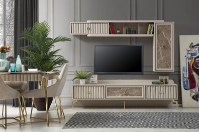 Designer Moderne Wohnwand Luxus Holz Regale Wohnzimmer Möbel Stilvoll