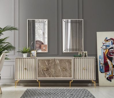 Modernes Sideboard mit 2x Spiegeln Designer Luxus Wohnzimmer Möbel Holz