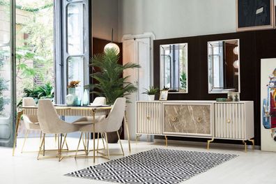 Goldenes Esszimmer Set Luxus Garnitur Esstisch mit Stühlen Designer Möbel