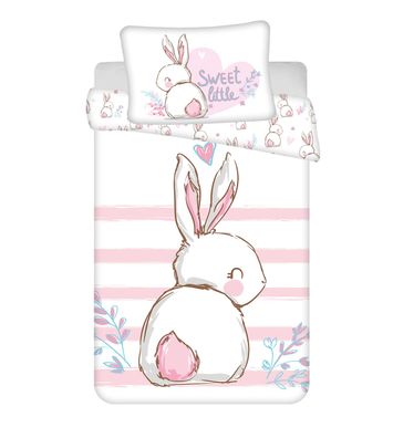 Baby Bettwäsche Bunny rosa mit Hase 100x135 + 40x60 cm