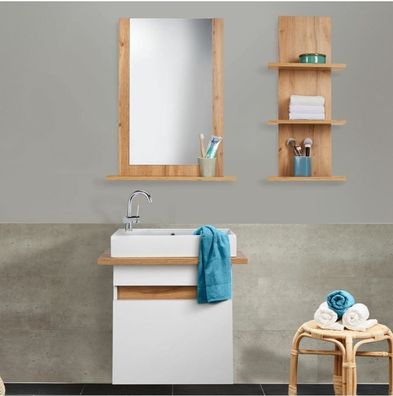 Badezimmermöbel 2Teilige Badezimmerspiegel Mit Regal Farbe Eiche Landhaus
