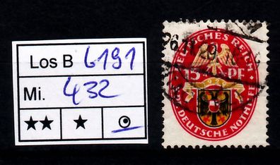 Los B6191: Deutsches Reich Mi. 432, gest.