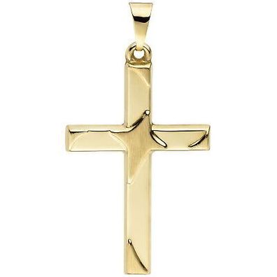 Anhänger Kreuz 375 Gold Gelbgold teil matt Kreuzanhänger Goldkreuz 19 mm