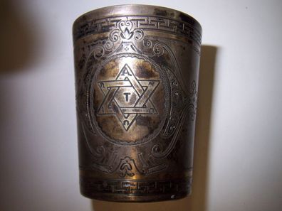 Rarer-Judaika-Becher 800er Silber Jüdisch-Magisch-Templer-Mäanderband