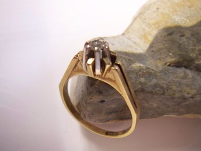 Damen-Diamant-Ring-585/14kt-gold-seltene Designerarbeit-1960-70