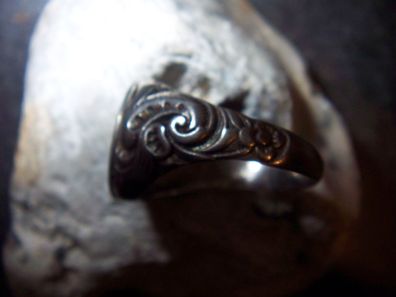 Herren-Onyx-Ring Art-De-Co-Blumen-Muster-835er Silber-1920-1950