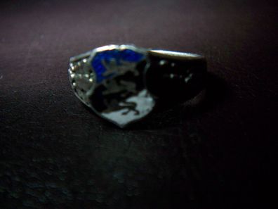 patriotischer Ring Email blau-schwarz-weiß 800 Silber Löwenpunze NP