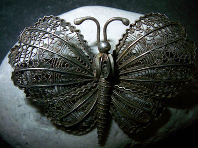 Große- Antike-Brosche-Schmetterling-Silber-1880-1920