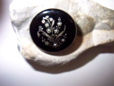 wunderschöne Biedermeier Perlen Email Brosche Silber etwa 1840-60