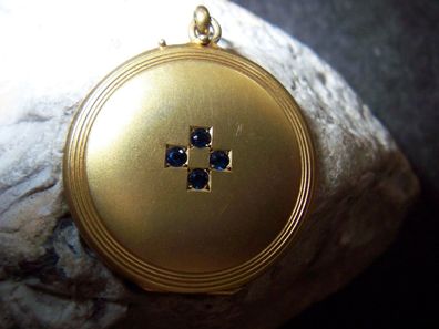 hochfeines Jugendstil Medallion Fein-Gold-vergoldet-blaue-Schmuck-Steine